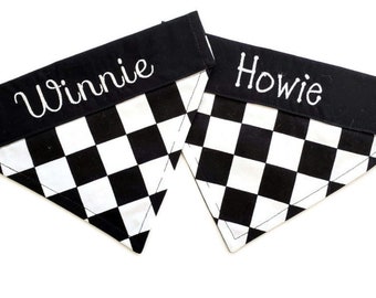 Personalized Racing Check Dog Bandana, Checkered Flag Slide Over Collar Pet Scarf, "Race Day"