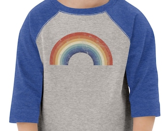 Toddler rainbow tee, vintage style, distressed style, baseball shirt, LGBTQ, pride month, toddler birthday