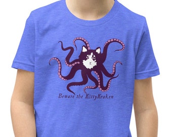 Beware the KittyKraken | Kids fun silly octopus cat sea monster nautical mythical creature t-shirt
