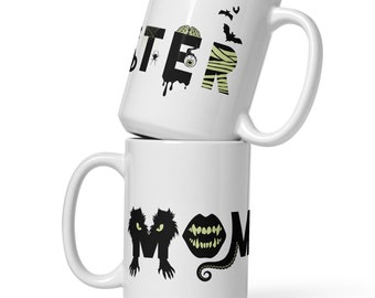 MOMSTER | Funny unique Halloween ceramic mug, mom sister friend gift for her, scary monster gift, hostess housewarming gift