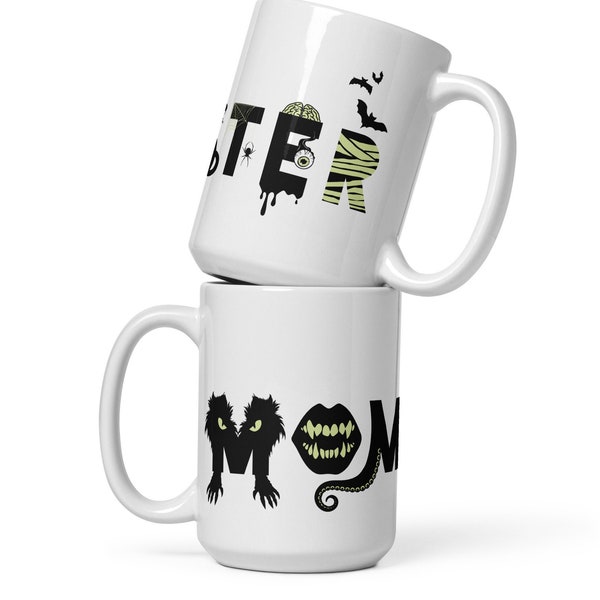 MOMSTER | Funny unique Halloween ceramic mug, mom sister friend gift for her, scary monster gift, hostess housewarming gift