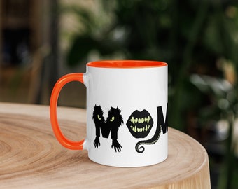 MOMSTER | Funny unique Halloween ceramic mug, mom sister friend gift for her, scary monster gift, hostess housewarming gift