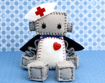 Nurse Plush Robot - Gift for Nurses - Stuffed Robot Collectible