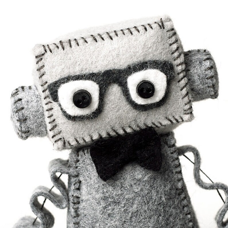 Geeky Plush Robot with Nerdy Glasses Pick Your Color Bowtie Geek Gift Idea image 2