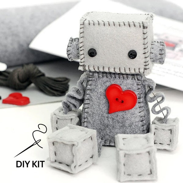 DIY Kit Felt Robot - Make Your Own Robot Plush - Includes Pattern and Supplies - Craft Pattern - Experience Gift - Handmade Gift