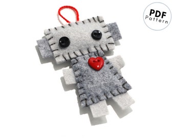 Robot Ornament PDF Pattern - Christmas Robot Decoration - Wool Felt Printable Pattern