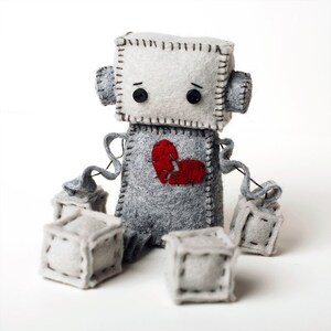 Anti Valentine's Day Sad Robot Plush with a Broken Heart, image 2