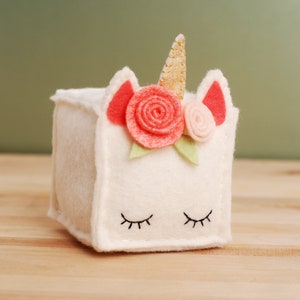 DIY Plush Unicorn Cube Pattern Felt Unicorn Sewing Pattern with Flower Crown, Crafting and Creating image 3