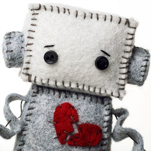 Anti Valentine's Day Sad Robot Plush with a Broken Heart, image 4