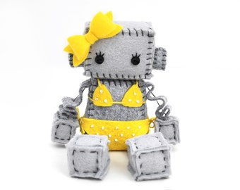 Yellow Dot Bikini Robot - Plush Robot Collectible