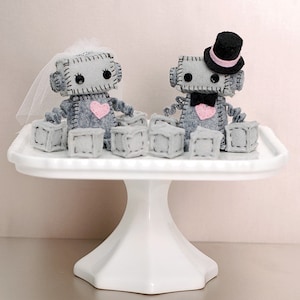 Mini Robot Cake Toppers Bride and/or Groom Robots Geek Wedding Plush Robots image 1