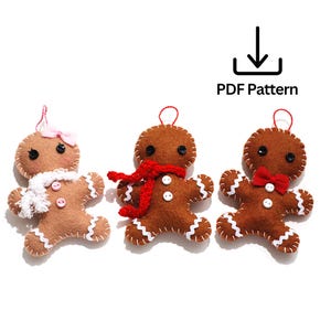 DIY Gingerbread Man Ornament PDF Pattern - Christmas Decoration - Wool Felt Pattern - Felt Gingerbread Men - Ginger Boy and Girl, DIY Craft
