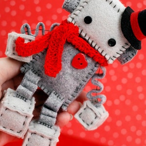 Christmas Plush Robot with a Top Hat and Red Crochet Scarf Holiday Decor Santa Robot image 2