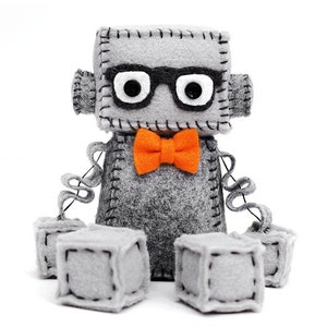 Geeky Plush Robot with Nerdy Glasses Pick Your Color Bowtie Geek Gift Idea image 1