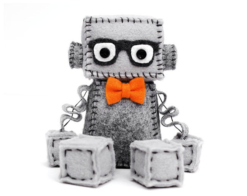 Geeky Plush Robot with Nerdy Glasses Pick Your Color Bowtie Geek Gift Idea image 1