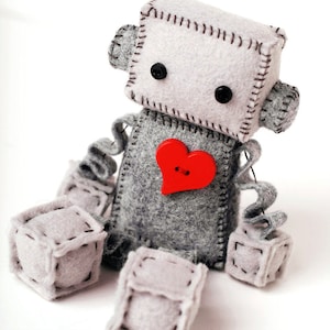 Plush Robot with a Big Red Heart Geeky Gift Nerdy Stuffed Plushie Felt Robot Collectible Handmade Gift image 5