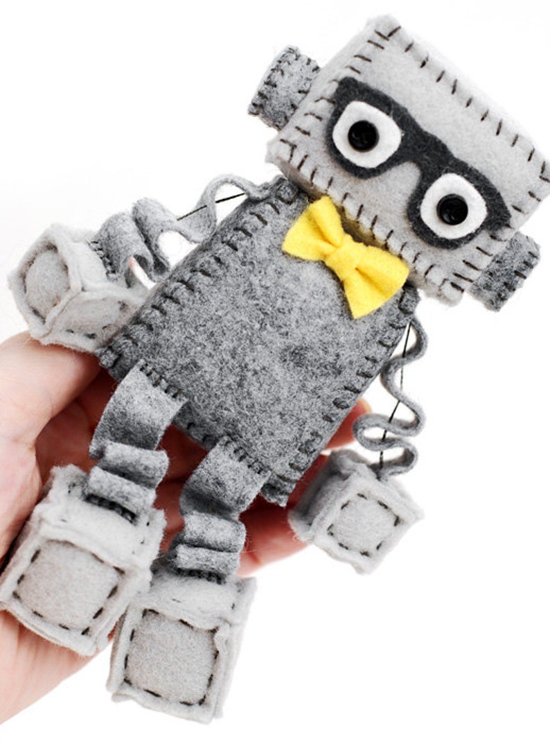 Geeky Plush Robot with Nerdy Glasses Pick Your Color Bowtie Geek Gift Idea image 3