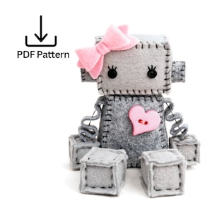 Felt Robot Plush With a Bow Pattern PDF - Instant Download - DIY Stuffed Plushie - DIY Sewing Project