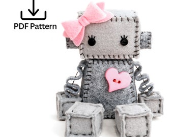 Felt Robot Plush With a Bow Pattern PDF - Instant Download - DIY Stuffed Plushie - DIY Sewing Project