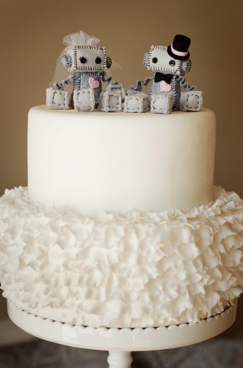 Mini Robot Cake Toppers Bride and/or Groom Robots Geek Wedding Plush Robots image 4