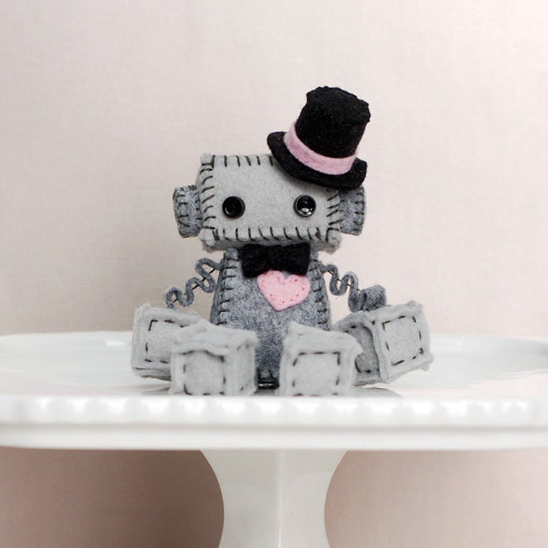 Mini Robot Cake Toppers Bride and/or Groom Robots Geek Wedding Plush Robots image 5