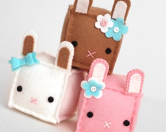 Square Bunny Plush, Brown, Pink or White Bunny Plushie