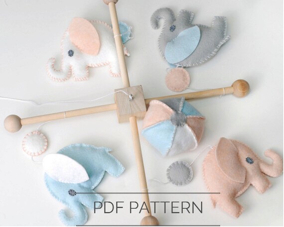 Diy Baby Elephant Mobile Felt Pattern Nursery Decor Sewing Etsy