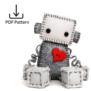 Felt Robot Plush Pattern PDF - Instant Download - DIY Stuffed Plushie - DIY Valentine Gift