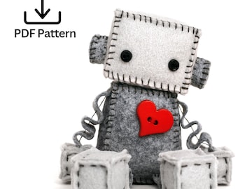 Felt Robot Plush Pattern PDF - Instant Download - DIY Stuffed Plushie - DIY Valentine Gift