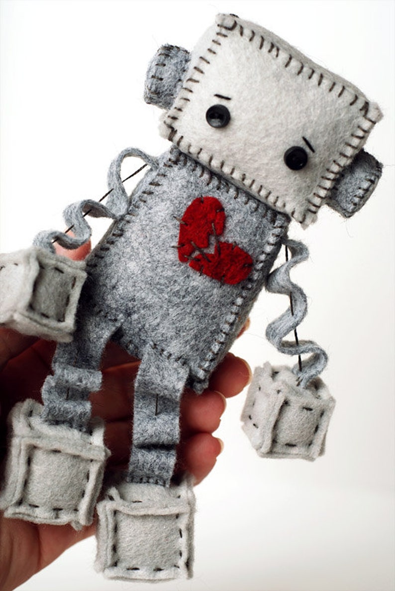 Anti Valentine's Day Sad Robot Plush with a Broken Heart, image 5