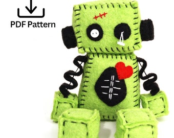 Felt Zombie Robot Plush Pattern PDF - Instant Download - Halloween DIY Craft