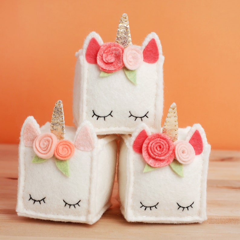 DIY Plush Unicorn Cube Pattern Felt Unicorn Sewing Pattern with Flower Crown, Crafting and Creating image 2