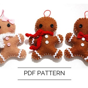 DIY Gingerbread Man Ornament PDF Pattern Christmas Decoration Wool Felt Pattern Felt Gingerbread Men Make a Ginger Boy and Girl image 3