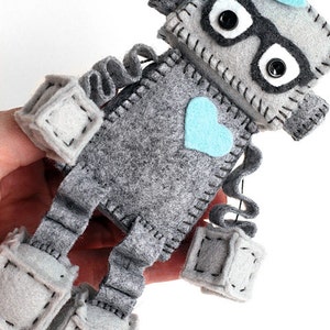 Geek Girl Robot with Heart and Bow, Nerdy Glasses in Grey and Pick Your Color Accessories, Customized Robot Gift image 3
