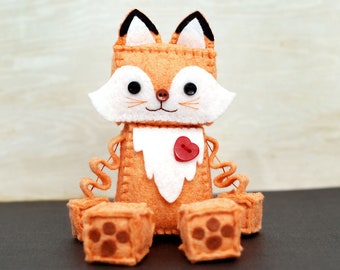 Fox Plush Robot with Paws and a Red Heart