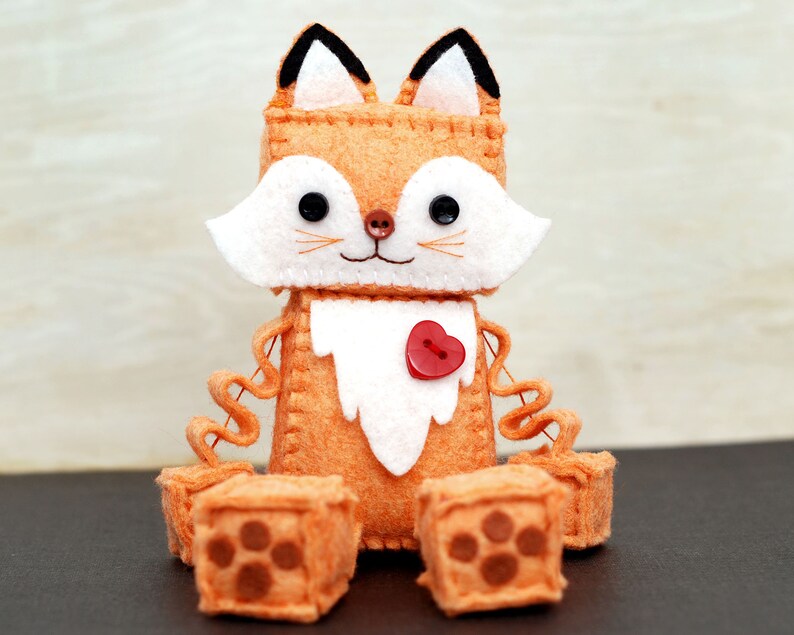 Fox Plush Robot With Paws and a Red Heart Etsy