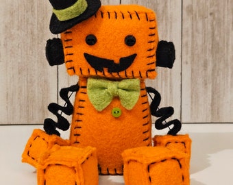 Halloween Pumpkin Robot - Jack O' Lantern - Plush Felt Robot Gift