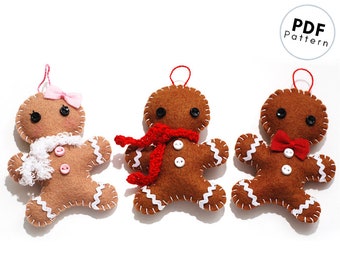 DIY Gingerbread Man Ornament PDF Pattern - Christmas Decoration - Wool Felt Pattern - Felt Gingerbread Men - Make a Ginger Boy and Girl