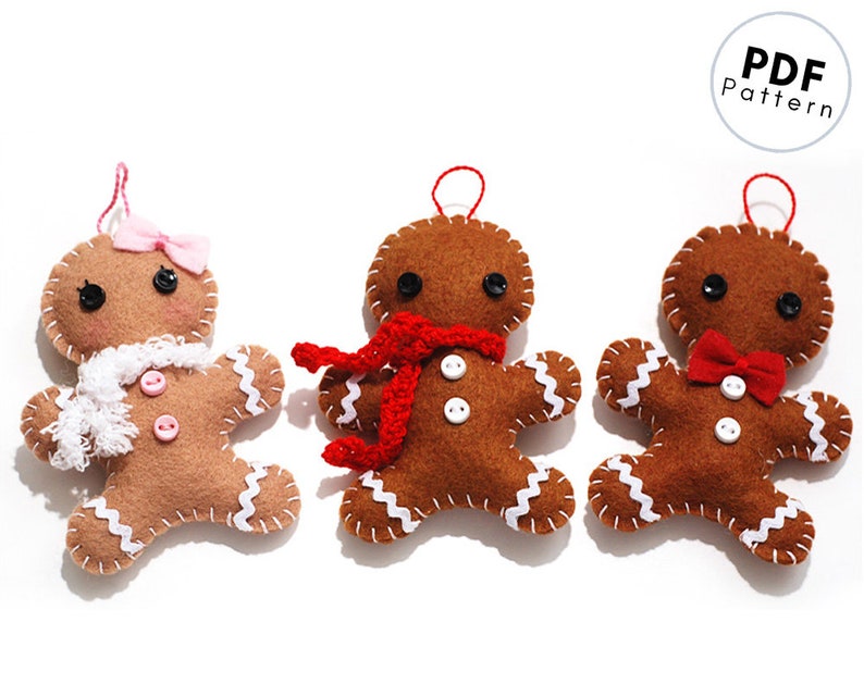 DIY Gingerbread Man Ornament PDF Pattern Christmas Decoration Wool Felt Pattern Felt Gingerbread Men Make a Ginger Boy and Girl image 1