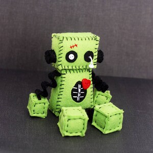 Zombie Robot Plush with Stitches and a Red Heart Halloween Decor Gift Idea image 4