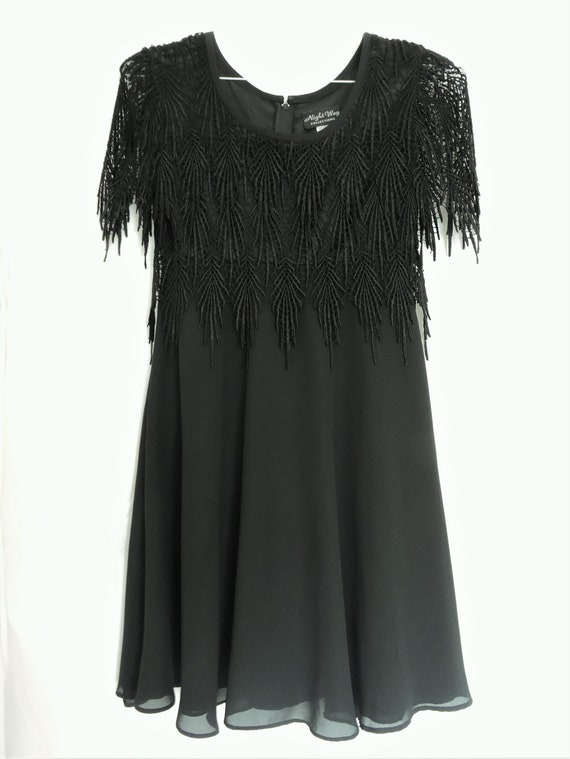 Vintage 80s Night Way Collections Black Fringe La… - image 1