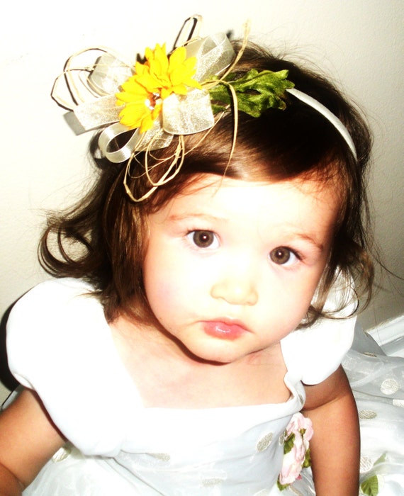 Flower Girl Bridesmaid Yellow Flower Headband W/rhinestone 