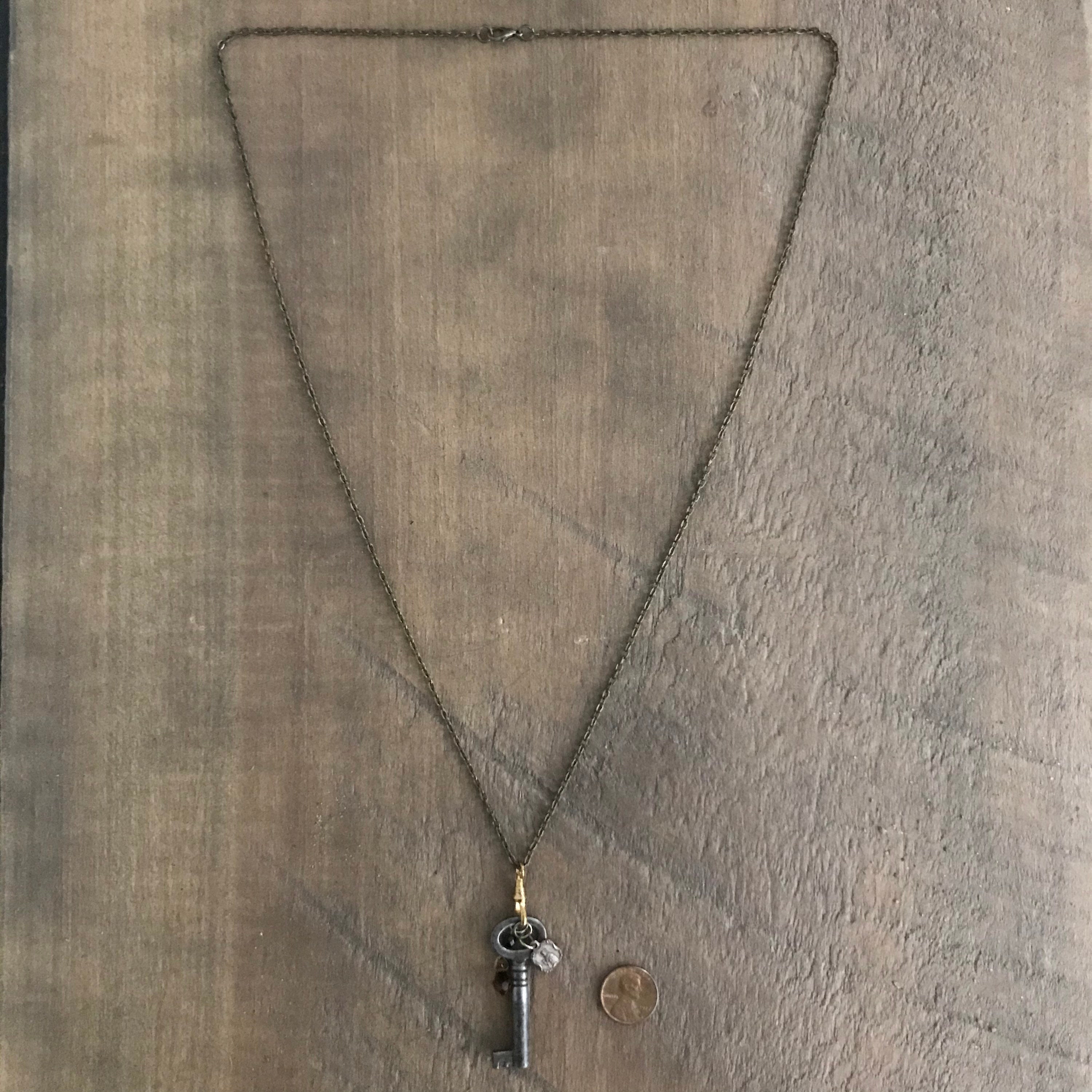 Antique Industrial Key and Fob Necklace Assemblage Amber - Etsy