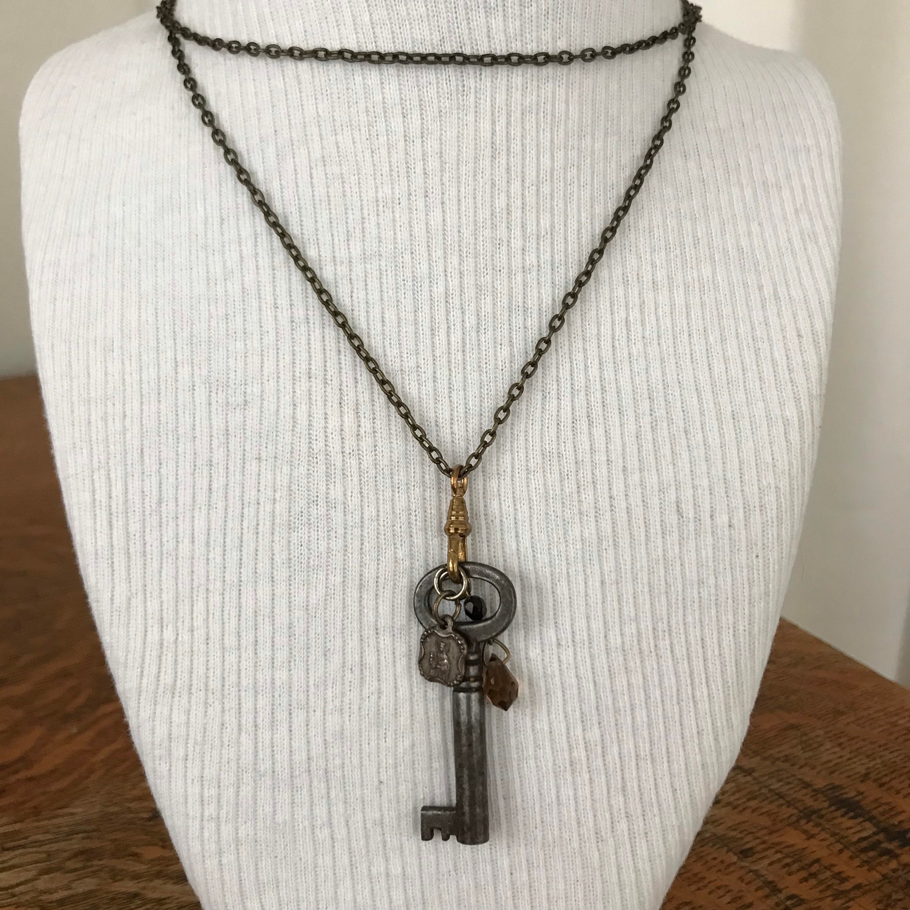 Antique Industrial Key and Fob Necklace Assemblage Amber - Etsy