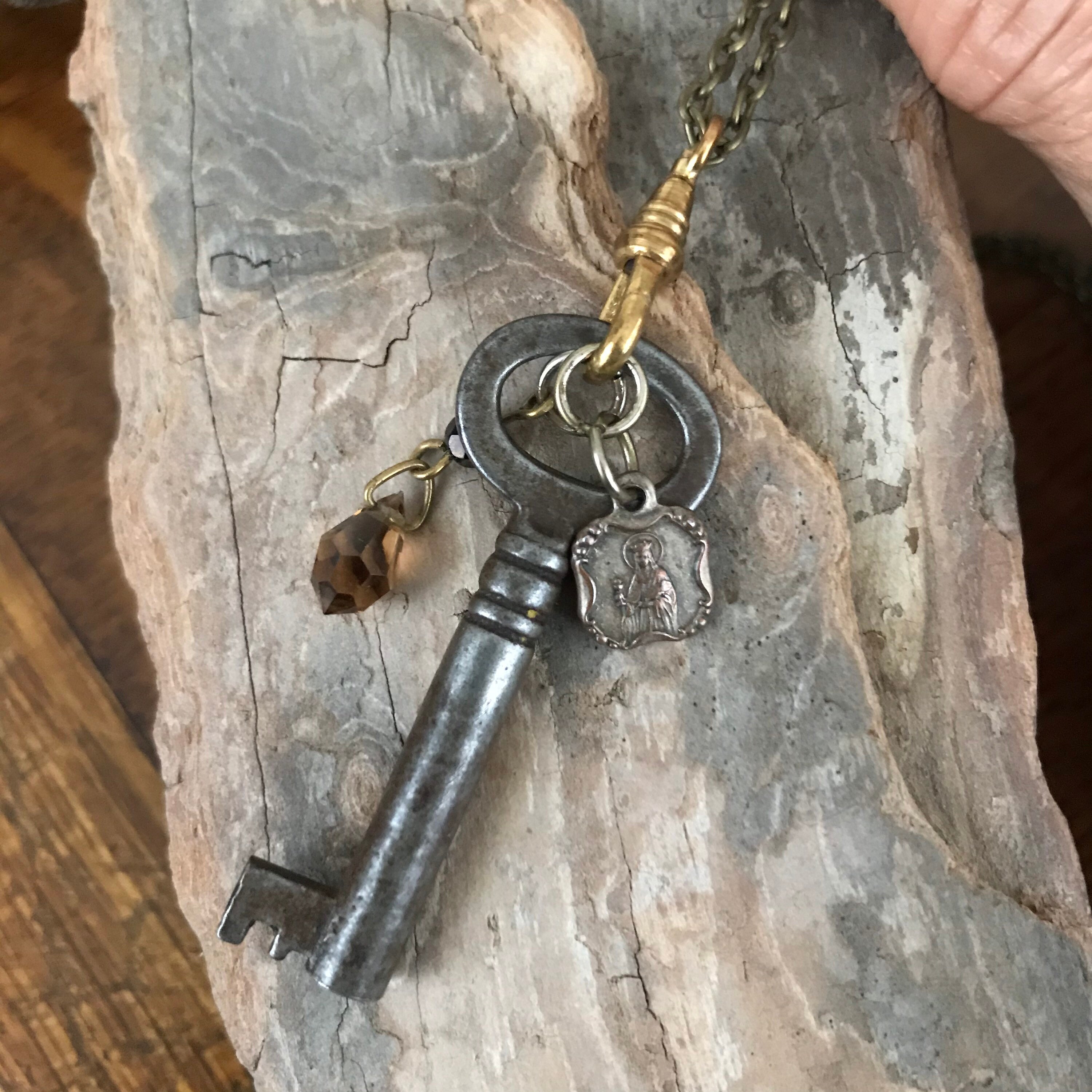 Antique Industrial Key and Fob Necklace Assemblage Amber - Etsy