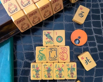 Jeu De Mah Jongg Ancien – Tuiles Bakélite Caramel – 156 Pièces – Rare