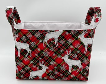 Christmas Reindeer Fabric Basket - Organizer Bin - Personalized Gift Basket