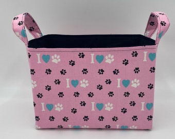 I Love Paws Fabric Basket - Personalized Gift Basket/Bag - Organizer Bin