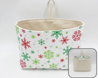 Christmas Snowflakes Reversible Fabric Basket - Personalized Gift Basket - Hanging Storage Basket - Organizer Bin