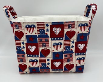 American Hearts Fabric Basket - Personalized Gift Basket/Bag - Organizer Bin